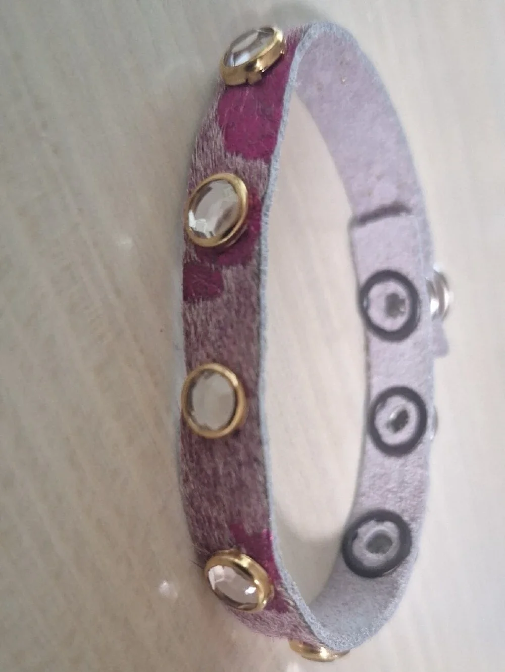 Crystal-Studded Purple Leather Wrap Bracelet